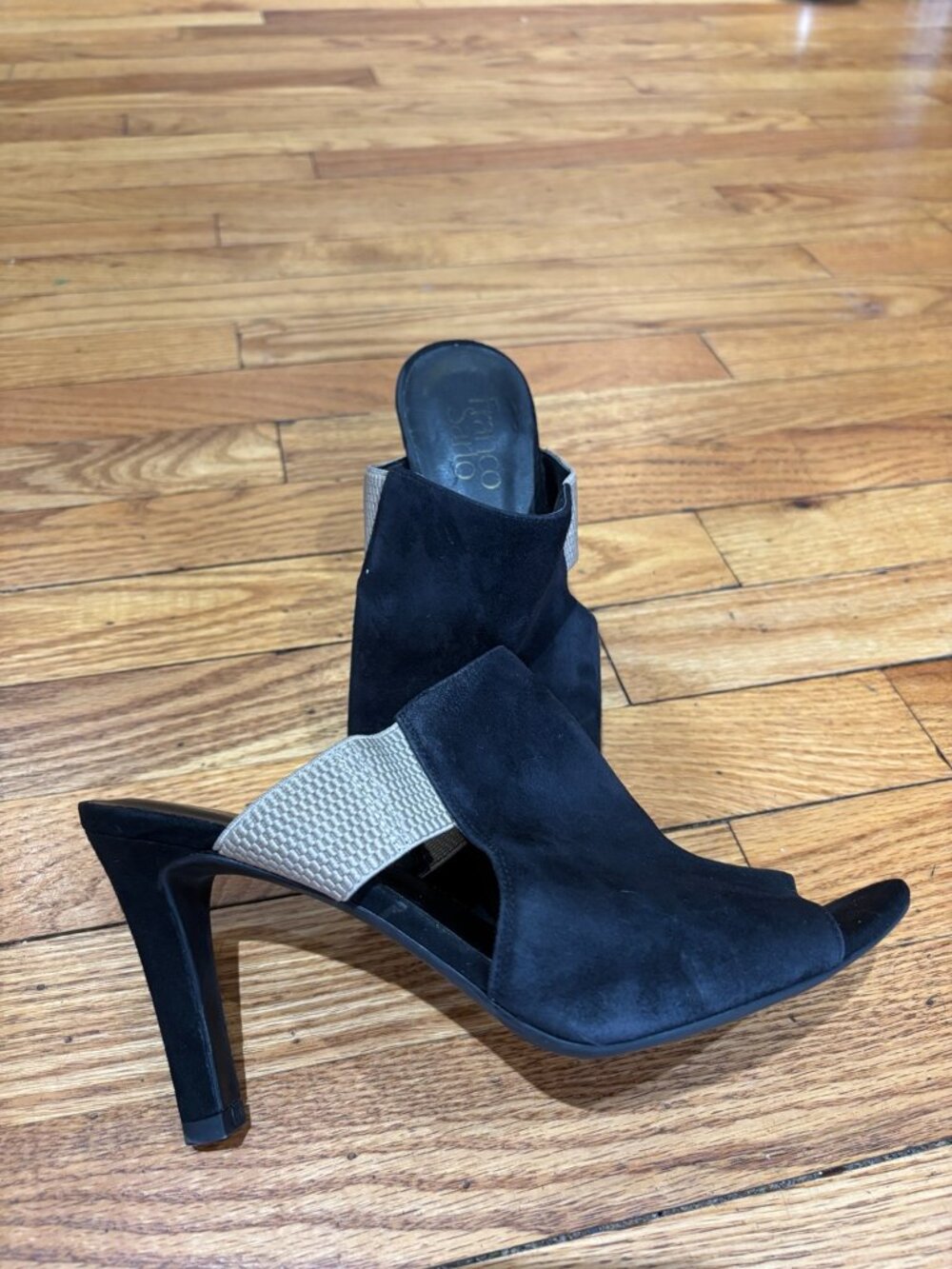 Franco Sarto Black Suede Peep Toe Mule Heels Women's 7.5M Classic Slip On